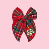 Large Red Plaid Sequin Tree Patch Fable Bow