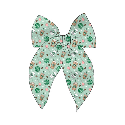 Green Coffee Print Fable Bow