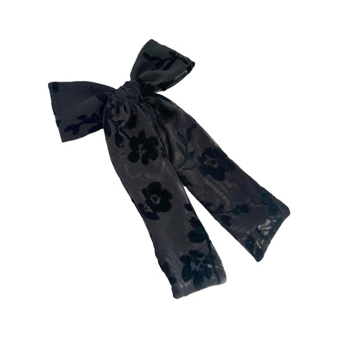 Black Mesh Floral Velvet Longtail Bow