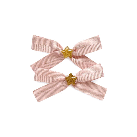 Pink & Gold Twill Star Pigtail Set