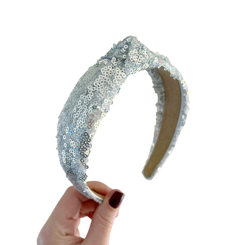 Silver Iridescent Sequin Knot Headband