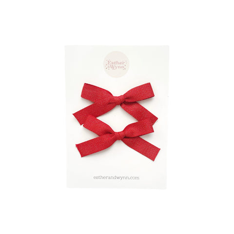 Red Metallic Twill Pigtail Bow Set