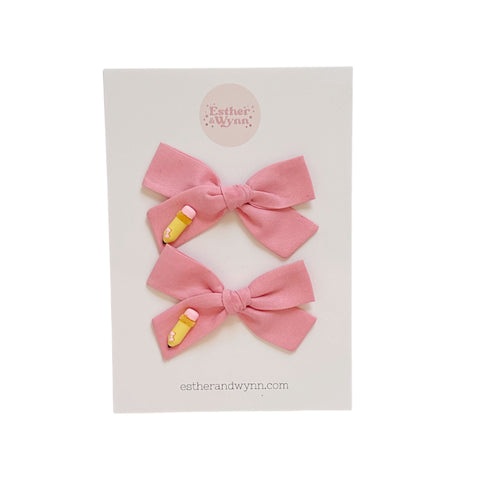 Pink Pencil Pigtail Bow Set