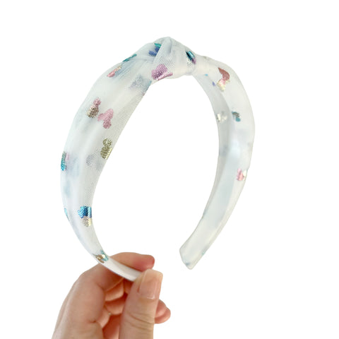 White Mouse Tulle Knot Headband