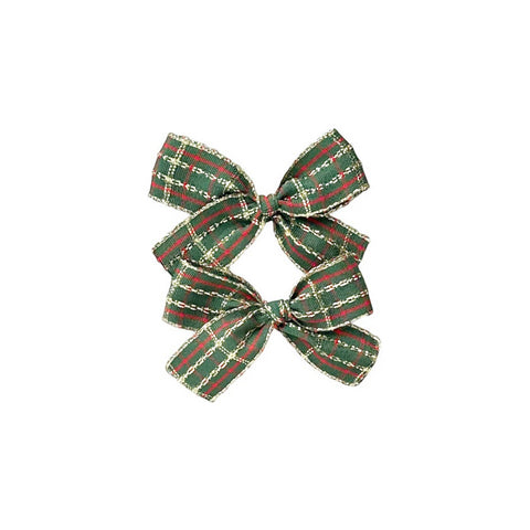 Green Plaid Ribbon Pigtail Set