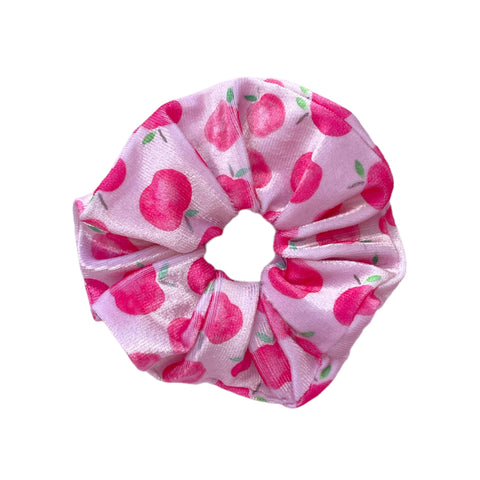 Pink Apple Velvet Scrunchie