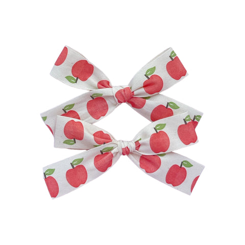 Red Apple Ribbon Pigtail Bow Set