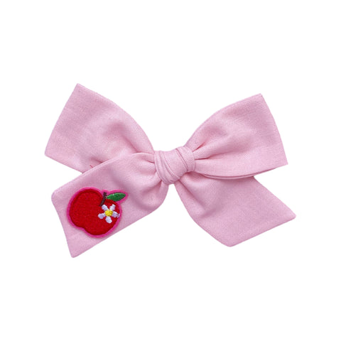 Pink Apple Patch Hand Tied Bow