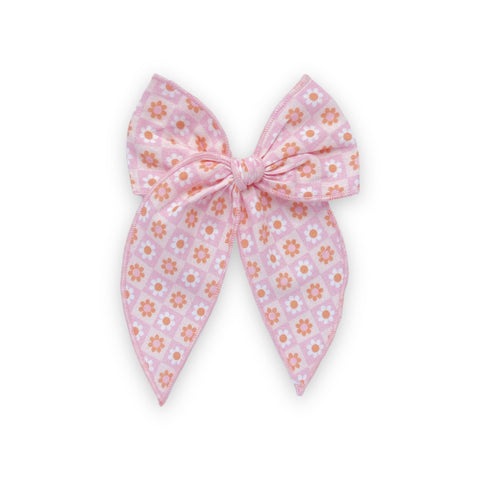 Pink & Orange Daisy Check Fable Bow