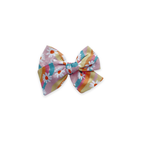 Rainbow Daisy Pinwheel Fabric Bow