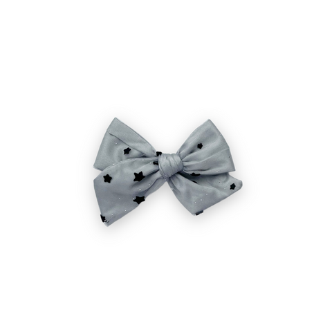 Classic Gray and Black Glitter Star Satin & Tulle Fable Bow