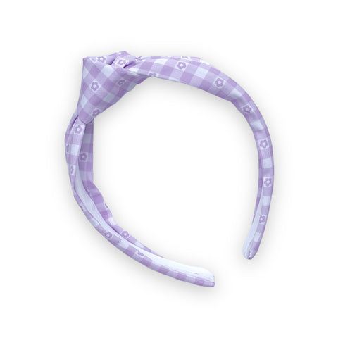 Purple Gingham Daisy Knot Headband