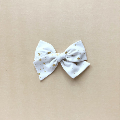 White and Gold Star Pinwheel Fabric Bow