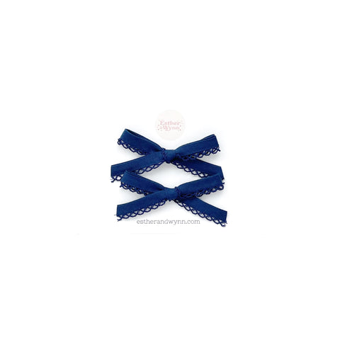 Navy Blue Crochet Edge Pigtail Bow Set