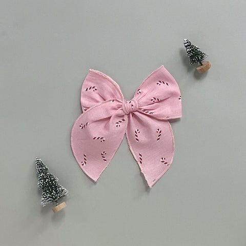 Pink Candy Cane Print Fable Bow