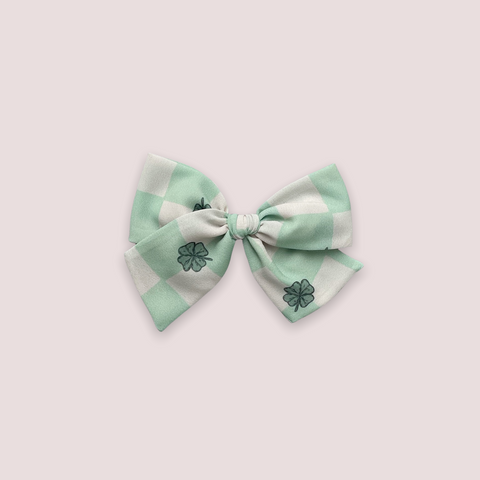 Golden June Lucky in Mint Crepe Pinwheel Fabric Bow