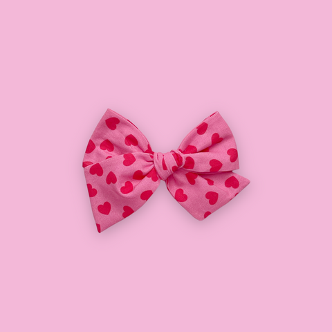 Pink and Red Heart Pinwheel Fabric Bow