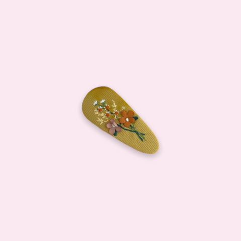 Mustard Embroidered Floral Snap Clip