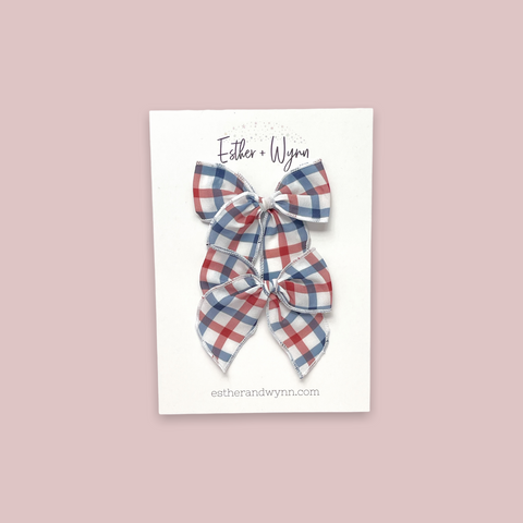 Red and Blue Plaid Fable Pigtail Bow Set