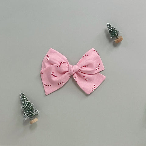 Pink Candy Cane Print Pinwheel Fabric Bow