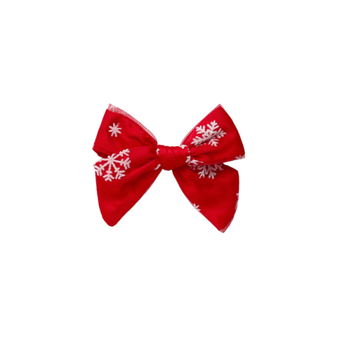 Red Satin Tulle Snowflake Pinwheel Bow