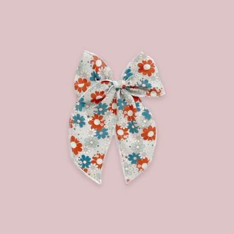 Red and Blue Floral Fable Bow