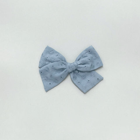 Blue Eyelet Pinwheel Fabric Bow