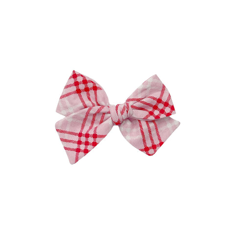 Pink & Red Plaid Pinwheel Fabric Bow