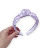 Purple Gingham Daisy Knot Headband