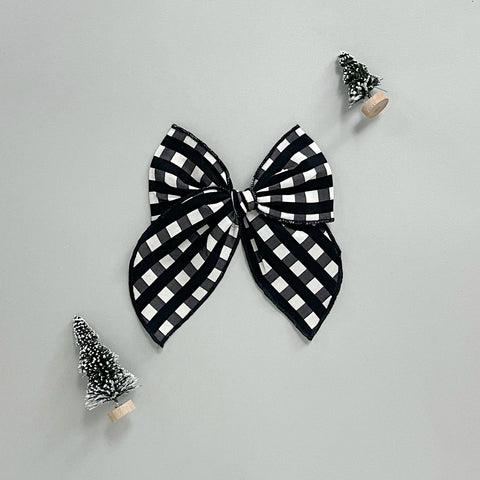 Black and White Plaid Fable Bow