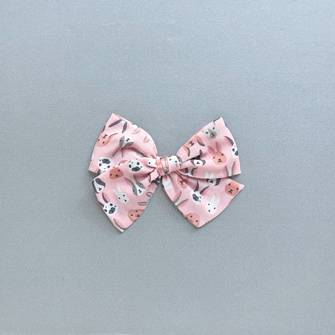 Pink Bunny Crepe Print Pinwheel Fabric Bow