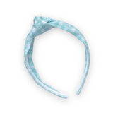 Blue Gingham Daisy Knot Headband