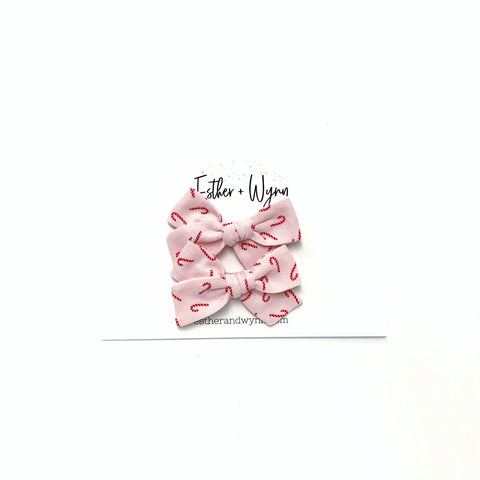 Pink Candy Cane Mini Pigtail Bow Set