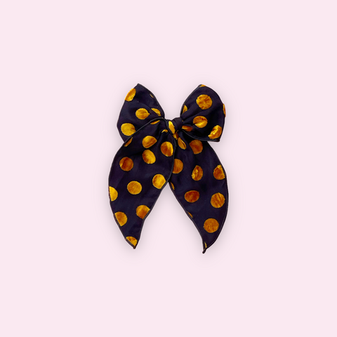 Large Black and Orange Velvet Dot Fable Bow