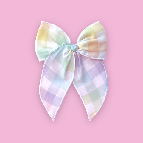 Pastel Rainbow Gingham Print Crepe Fable Bow