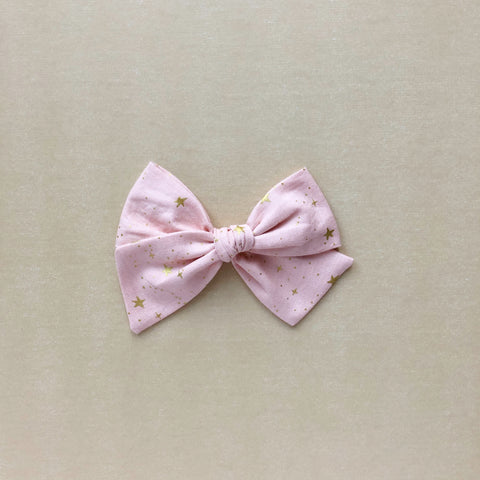 Pink and Gold Star Pinwheel Fabric Bow