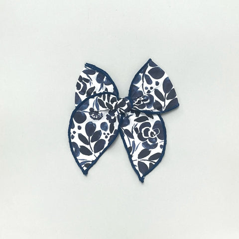 Navy Floral Fable Bow