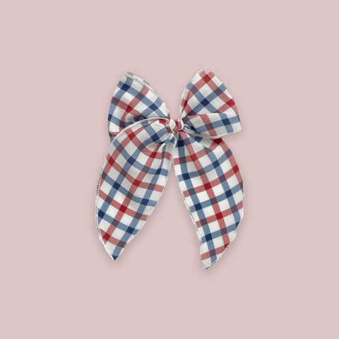 Red and Blue Plaid Chiffon Fable Bow