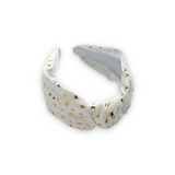 White Velvet Metallic Gold Star Knot Headband