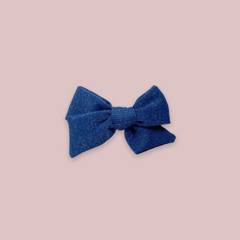 Blue Metallic Knit Pinwheel Fabric Bow