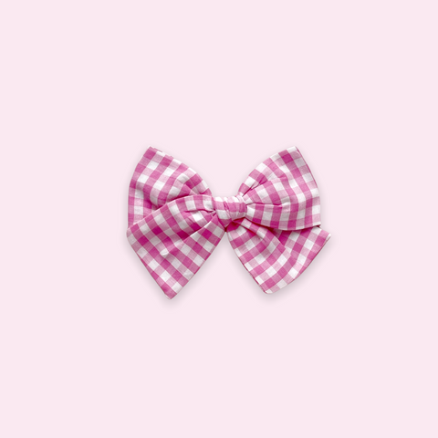 Bright Pink Gingham Pinwheel Fabric Bow