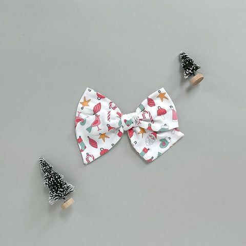 Christmas Ornament Pinwheel Fabric Bow