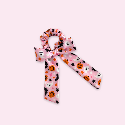 Pink Halloween Print Bow Scrunchie