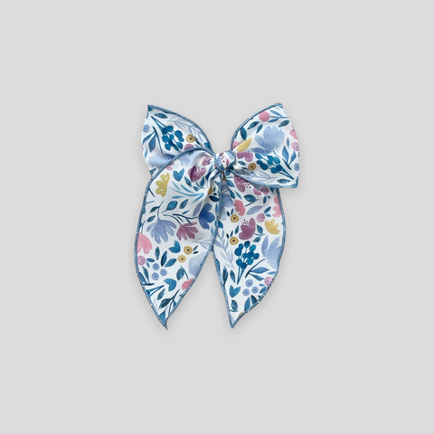 Spring Blue Floral Crepe Fable Bow