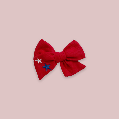 Red Embroidered Star Pinwheel Fabric Bow