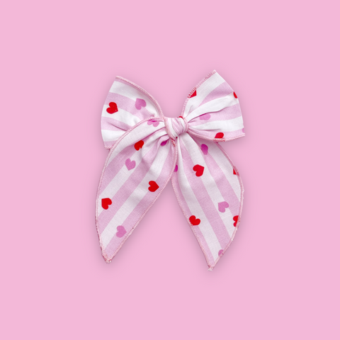 Pink Stripe Heart Fable Bow