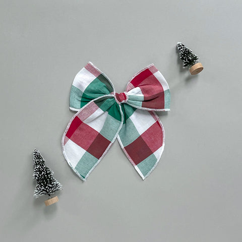 Red & Green Gingham Plaid Fable Bow