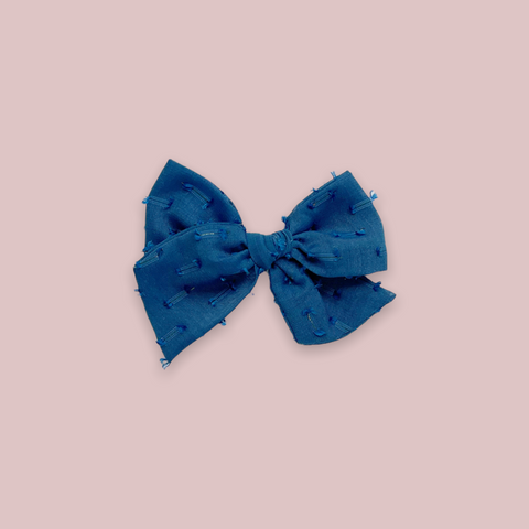 Blue Clip Dot Pinwheel Fabric Bow