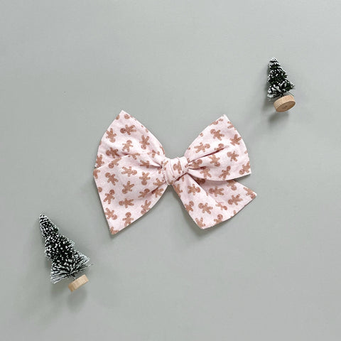 Pink Gingerbread Pinwheel Fabric Bow