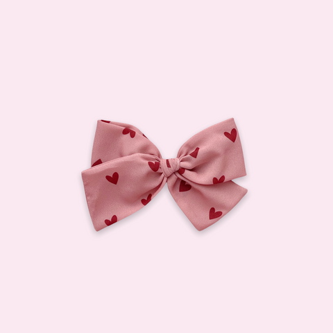 Pink and Red Heart Crepe Pinwheel Fabric Bow